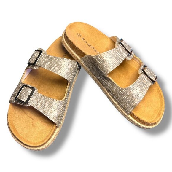 NWOT Women’s Silver Bling Rampage Jeweled Birken Style Sandals Slip On Size 7.5 - Picture 1 of 6
